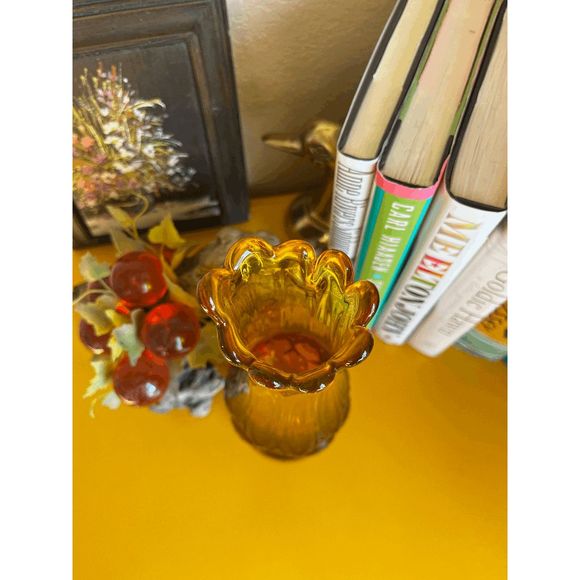 Vintage Kanawa 1960s Amber Mid Century Glass Swung Vase - Picture 5 of 6